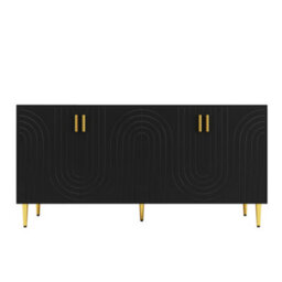 Btm Black Sideboard 152X40X75Cm With Wave Design And Gold Handles Modern Cabinet For Dining Room Use - thumbnail 8