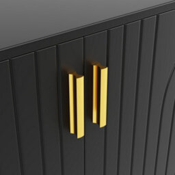 Btm Black Sideboard 152X40X75Cm With Wave Design And Gold Handles Modern Cabinet For Dining Room Use - thumbnail 9