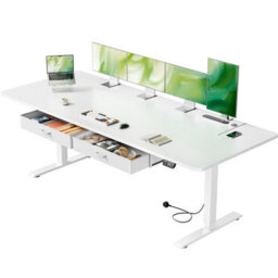 Electric Standing Desk With Power Outlets, 200 X 80 Cm Sit Stand Desk With 2 Drawers, Usb Ports,height Adjustable, White - thumbnail 1