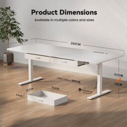 Electric Standing Desk With Power Outlets, 200 X 80 Cm Sit Stand Desk With 2 Drawers, Usb Ports,height Adjustable, White - thumbnail 2