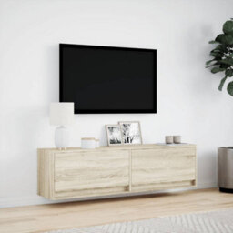 Berkfield Durable Tv Wall Cabinet With Led Lights Sonoma Oak 140X31X38 Cm - thumbnail 4
