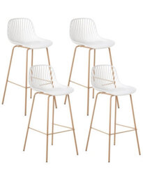 Wyld And Coco Nova Home Set Of 4 White Bar Chairs - Lightweight Synthetic Seats With Wood-Look Iron Legs - thumbnail 3