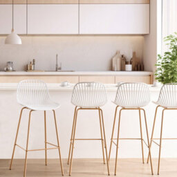 Wyld And Coco Nova Home Set Of 4 White Bar Chairs - Lightweight Synthetic Seats With Wood-Look Iron Legs - thumbnail 2