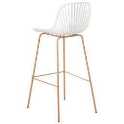 Wyld And Coco Nova Home Set Of 4 White Bar Chairs - Lightweight Synthetic Seats With Wood-Look Iron Legs - thumbnail 5