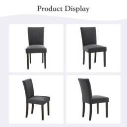 London Boutique 2 Pack Parsons Dining Chairs, Linen Upholstered High Back Kitchen Chairs, Nailhead Trim, Wooden Legs, Dark Grey - thumbnail 7