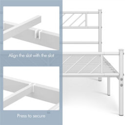 Yaheetech White 4Ft6 Double Metal Bed Frame With Arrow Design Headboard And Footboard - thumbnail 9