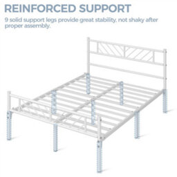 Yaheetech White 4Ft6 Double Metal Bed Frame With Arrow Design Headboard And Footboard - thumbnail 8