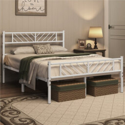 Yaheetech White 4Ft6 Double Metal Bed Frame With Arrow Design Headboard And Footboard - thumbnail 1