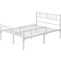Yaheetech White 4Ft6 Double Metal Bed Frame With Arrow Design Headboard And Footboard - thumbnail 3
