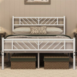Yaheetech White 4Ft6 Double Metal Bed Frame With Arrow Design Headboard And Footboard - thumbnail 2