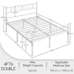 Yaheetech White 4Ft6 Double Metal Bed Frame With Arrow Design Headboard And Footboard - thumbnail 4
