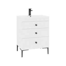 Royal Bathrooms Royal Bathroom Verona 600mm Gloss White 3-Drawer Floor Standing Bathroom Vanity Unit With Carrara White Basin & Matt Black Knob - thumbnail 6