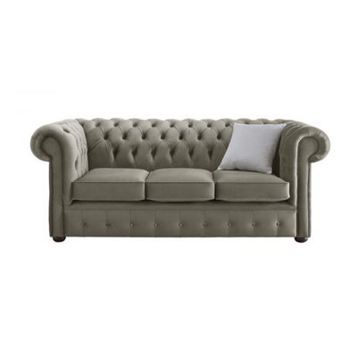 Chesterfield 3 Seater Malta Putty Beige Velvet Fabric Sofa In Classic Style - image 1