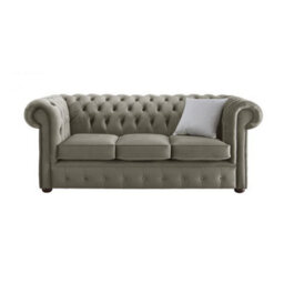 Chesterfield 3 Seater Malta Putty Beige Velvet Fabric Sofa In Classic Style - thumbnail 1