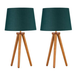 First Choice Lighting Set Of 2 Dark Oak Table Lamp Or Bedside Lights With Dark Green Shades - thumbnail 1
