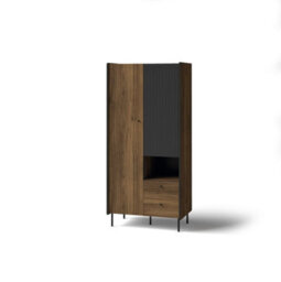 Arte Prestigo Hinged Wardrobe In Oak Walnut & Black Matt - Modern Industrial Style, H1910mm W880mm D550mm