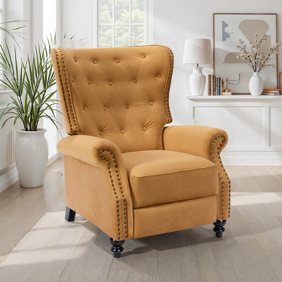 Velvet Gold Buttoned Wingback Recliner Chair - image 1