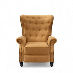 Velvet Gold Buttoned Wingback Recliner Chair - thumbnail 5