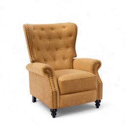 Velvet Gold Buttoned Wingback Recliner Chair - thumbnail 6