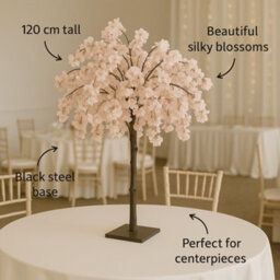 Sandra Chaircovers Wedding General 120Cm Blush Artificial Wisteria Cherry Bloom Tree, Single Tabletop Centrepiece For Indoor Steel Base - thumbnail 5