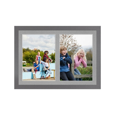 AK Frames 20X14 Dark Grey Modern Multi Photo Frame With Silver Mount - Holds 2 Apertures (2X) A4 Photos - image 1