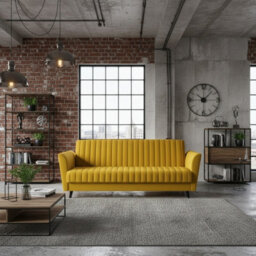 Vinti 3 Seater Click Clack Sofa Bed With Bedding Storage 190 X 115Cm Sleep Area Wooden Legs Yellow - thumbnail 1