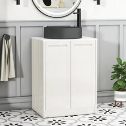 Royal Bathrooms Royal Bathroom Elmore 600mm Classic White Freestanding Bathroom Vanity Unit 2 Door Plain White Worktop With Art Round Basin - thumbnail 1