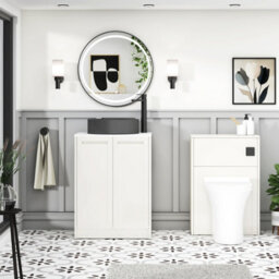 Royal Bathrooms Royal Bathroom Elmore 600mm Classic White Freestanding Bathroom Vanity Unit 2 Door Plain White Worktop With Art Round Basin - thumbnail 5
