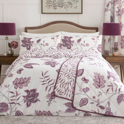 Dreams & Drapes Samira Richly Illustrated Floral Print Plum Duvet Cover Set - image 1