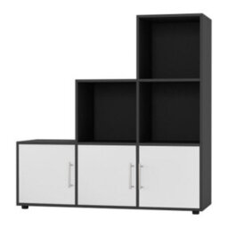 Urbn-Living Urbnliving 91Cm Height 6 Cube Step Black Storage Bookcase Shelf Unit White Wooden Door With Metal Handle - thumbnail 3