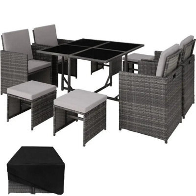 Premium Rattan Garden Furniture Set 8 Seats 1 Table Grey - image 1