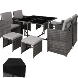 Premium Rattan Garden Furniture Set 8 Seats 1 Table Grey - thumbnail 1