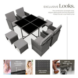 Premium Rattan Garden Furniture Set 8 Seats 1 Table Grey - thumbnail 3