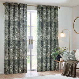HÖEM Hoem Nola Abstract Room Darkening Eyelet Curtain Pair Olive (W)117Cm X (D)183Cm - thumbnail 2