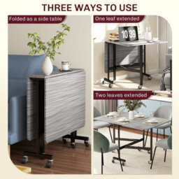 Grey Wood Gain Drop Leaf Table With Rolling Wheels Folding Dining Table - thumbnail 3
