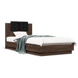 Berkfield Bed Frame With Led Without Mattress Brown Oak 100X200 Cm - thumbnail 5