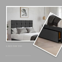 Black Plush 6Ft Super King Size Bed With Matttress  2 Storage Drawers And 20 Inch Cubic Headboard - thumbnail 3