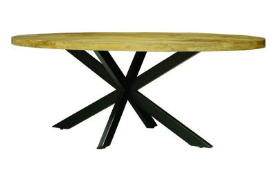 Buttercup Farm Kerela Oval Dining Table Spider Leg - Mango Wood/iron - L100 X W200 X H76 Cm - Pp Sawn Finish - Assembly Required