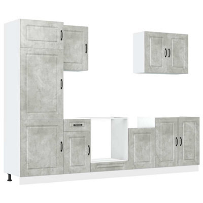 Berkfield Elegant 7 Piece Kitchen Cabinet Set Kalmar Concrete Grey Engineered Wood