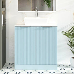 Royal Bathrooms Evora 800mm Powder Blue Fluted Floor Standing Vanity Unit 2 Door With Carrara White Undrilled Worktop - thumbnail 1