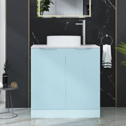 Royal Bathrooms Evora 800mm Powder Blue Fluted Floor Standing Vanity Unit 2 Door With Carrara White Undrilled Worktop - thumbnail 6