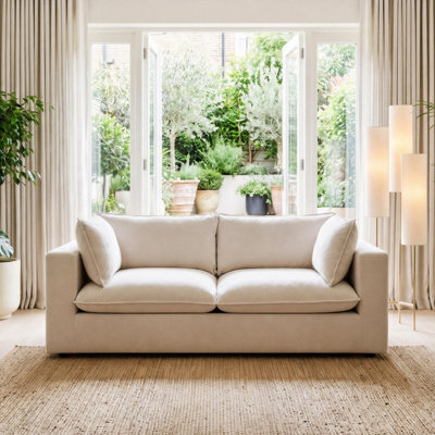 Furniturebox Uk Echo Cream Linen-Look Fabric 2 Seater Modular Sofa - image 1