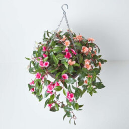 Homescapes Artificial White, Orange & Pink Handcrafted Impatiens Hanging Basket, 85 Cm - thumbnail 2