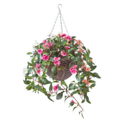 Homescapes Artificial White, Orange & Pink Handcrafted Impatiens Hanging Basket, 85 Cm - thumbnail 1