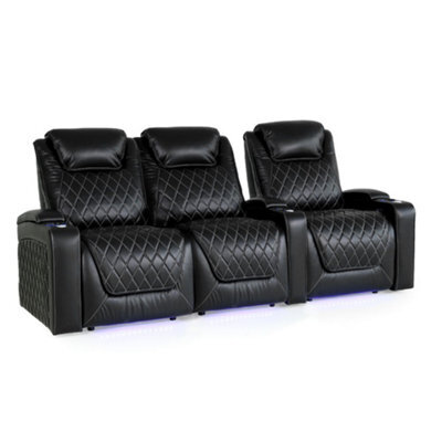 Valencia Oslo Xl Home Cinema Seating Row Of 3 Loveseat Left Black Nappa Leather Power Recliner And Headrest - image 1