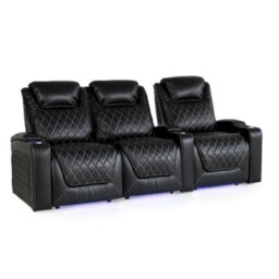 Valencia Oslo Xl Home Cinema Seating Row Of 3 Loveseat Left Black Nappa Leather Power Recliner And Headrest - thumbnail 1