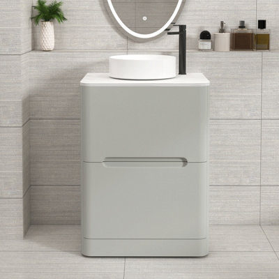 Royal Bathrooms Venice 600mm Dove Grey Freestanding Bathroom Countertop Vanity Unit 2 Drawer With Art Basin - image 1