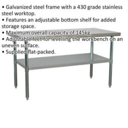 1.5M Stainless Steel Work Bench With Adjustable Shelf For Kitchen And Workshop Use - thumbnail 2