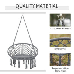 Outsunny Macrame Hanging Chair Swing Hammock For Indoor & Outdoor Use Grey - thumbnail 5