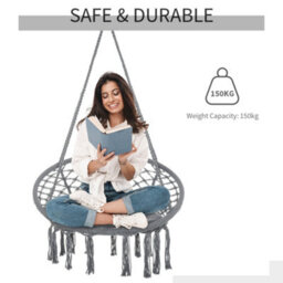 Outsunny Macrame Hanging Chair Swing Hammock For Indoor & Outdoor Use Grey - thumbnail 4